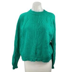 Zara Women's Teal Blue Long Sleeve Crew Neck Knit Sweatshirt Sweater Top Size M